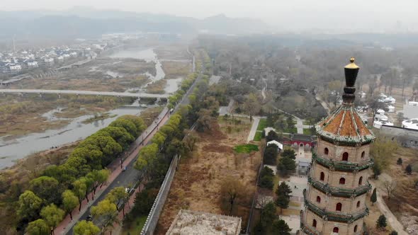 Aerial View of Tower Pavilion Inside the Imperial Summer Palace of The Mountain Resort in Chengde alt