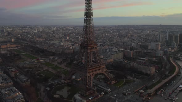 AERIAL: Drone Slowly Circling Eiffel Tower, Tour Eiffel in Paris, France with View on Seine River in alt