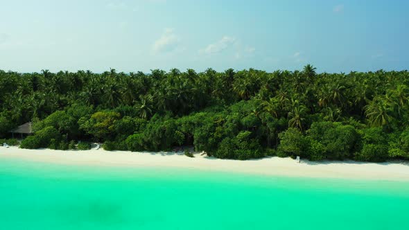 hidden gazebo in the tropical palm forest, turquoise water and beaches in Maldives. alt