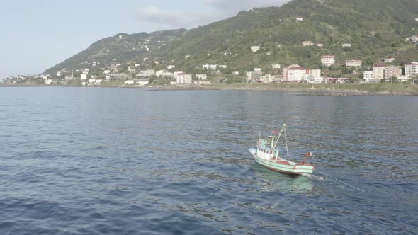 Trabzon City Fisher Boat Aerial View