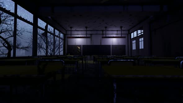 Abandoned School Classroom at Night