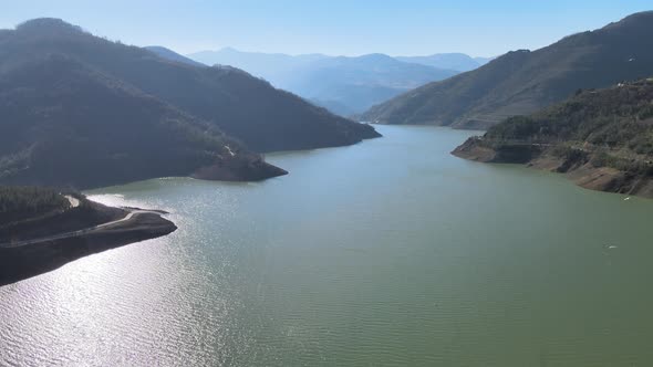 Lake and Mountain Lake and Mountains Seen From Aerial Drone alt