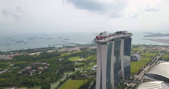Aerial Footage of Marina Bay Sands, Drone's Flying Around the Hotel, Singapore