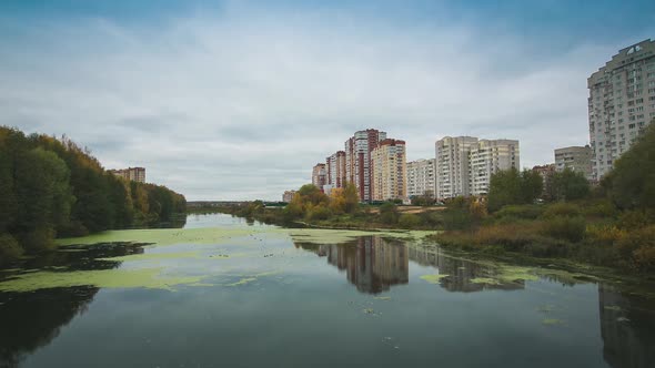 Timelapse by Lake in The Moscow City Park