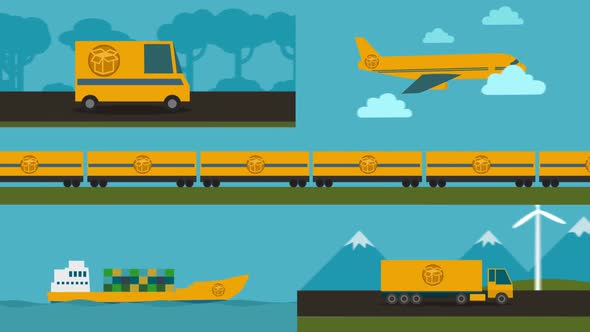 Blocks Of World Wide Cargo Transport. Yellow form of freight. ground, air, sea.