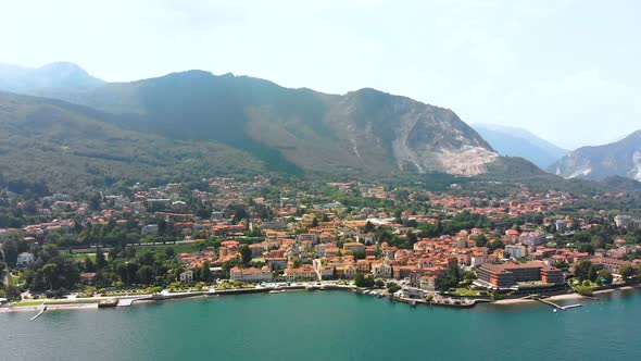 Flight Over City on Maggiore Lake Bank