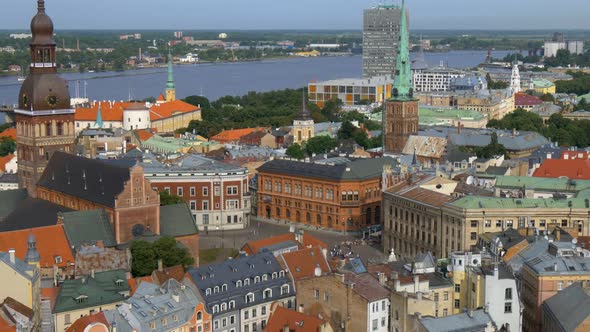 View To Riga Old Town From Tower of Saint Peters Church. Zoom Out Effect alt