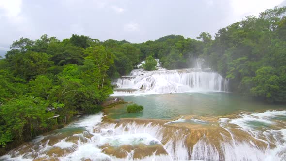 An Epic Aerial Footage above Agua Azul Waterfalls