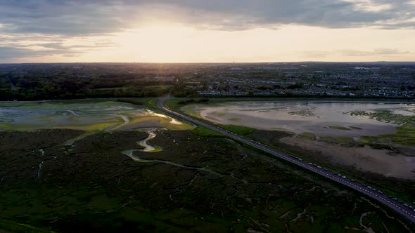 Amazing aerial view at sunset over North Bull Island alt