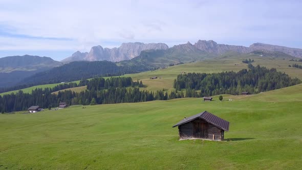 Aerial travel drone view of South Tyrol, Italy and the Dolomites mountains. alt