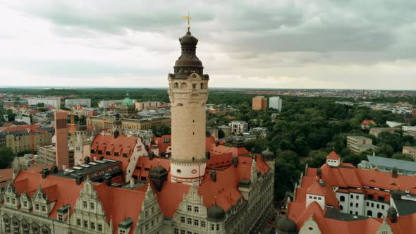 Aerial View of New Town Hall in Leipzig's Old Town with Red Roofs, Germany alt