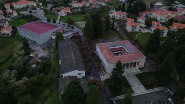 Caramulo Car Museum in Portugal. Aerial ascending reverse alt