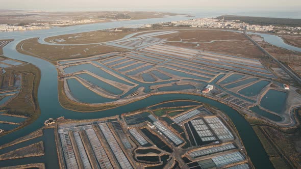 Geometrical shapes and forms of Castro Marim saltworks, Algarve, Portugal alt