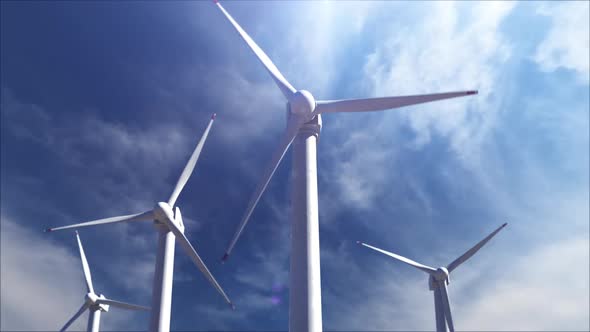 Wind farm against the sky, time-lapse animation on renewable electricity
