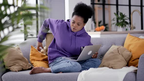 Happy Attractive African American Girl Working Office Work Remotely From Home Black Woman Using alt