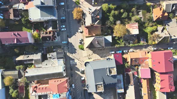 Uzhhorod Town with Narrow Streets Ancient Buildings Aerial Top View on with Red Roofs Transcarpathia alt
