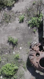 Vertical Video of a Destroyed Russian Military Equipment During the War in Ukraine alt