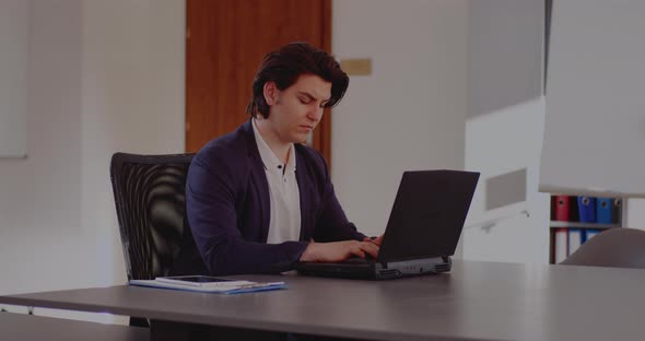 Businessman Working on Laptop in Office alt