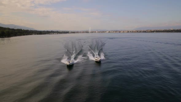Motor boat aerial in Geneva lake, Switzerland
