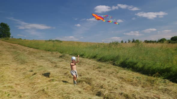 Little boy playing colorful kite
