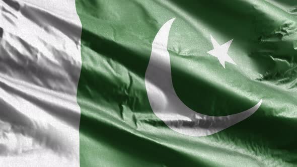Pakistan textile flag waving on the wind. 10 seconds loop.  alt