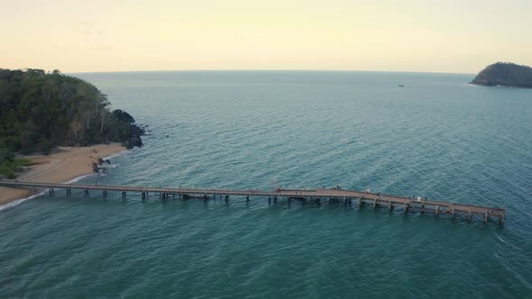 Aerial, Beautiful Seascape And A  Pier In Palm Cove, Queensland, Australia