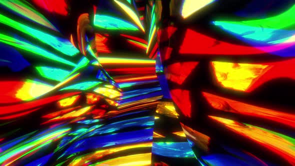 Distorted Glowing Abstract Warped Stained Glass Looping Background
