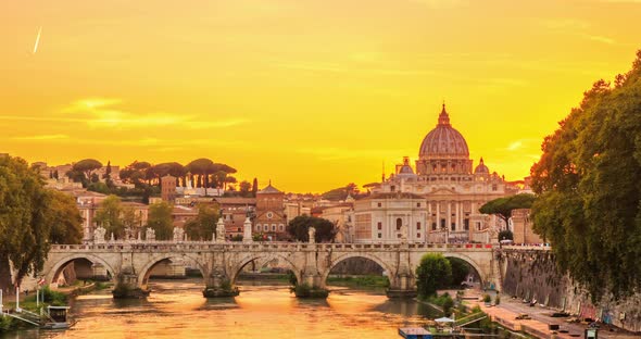 Vatican City As Seen From Tiber River in Day To Night Time Lapse Video