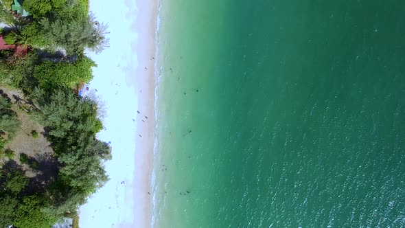 Aerial vertical shot over turquoise sea at Railay Beach, Ao Nang, Krabi, Thailand alt
