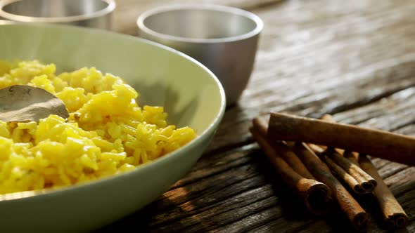 Delicious food in plate with cinnamon stick 4k alt