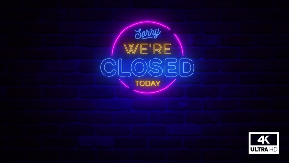 Sorry Were Closed Neon Sign Flickering Light Animation 4K Video Footage alt