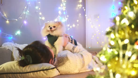 happiness joyful christmas holiday moment with asian cheerful female leisure relax hand cuddling alt
