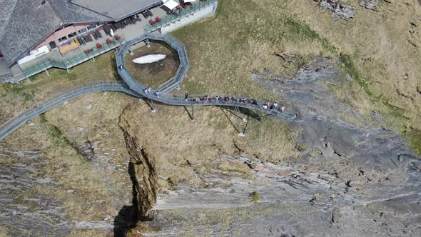 Aerial shot of the cliff walk at Grindelwald First, Switzerland alt