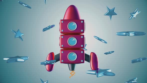 Rocket Toy Flyng Among Stars 3d Kids Background