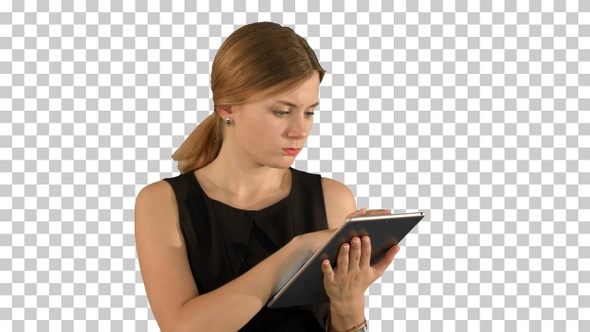 Young woman using a tablet, Alpha Channel
