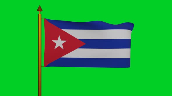 National flag of Cuba waving with flagpole on chroma key, Bandera de Cuba or Estrella Solitaria alt