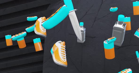 Creative Minimal 3d art. Animated stylish sneakers