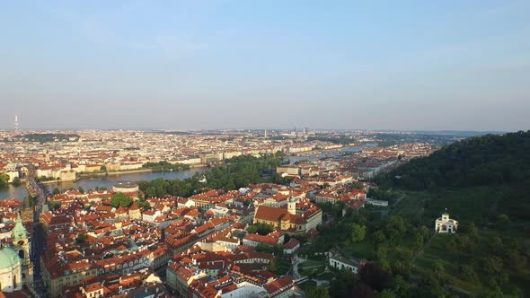 Aerial view of buildings near Vltava River