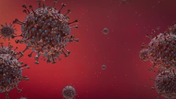 Covid 19 virus on red background