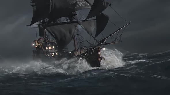 A Sailing Frigate Sails In A Storm