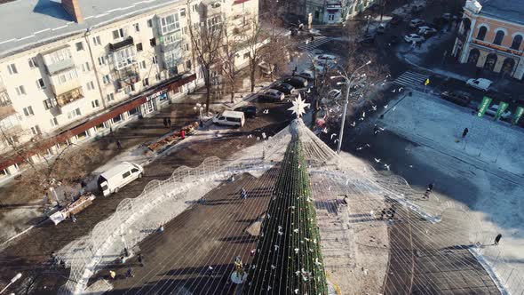Christmas Tree in the Center of Poltava Ukraine alt