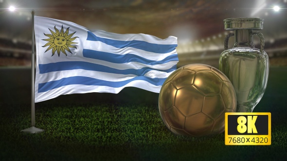 8K Uruguay Flag with Football And Cup Background Loop alt