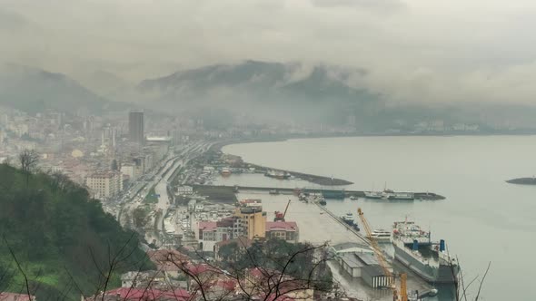 Giresun Harbour Timelapse in A Rainy Cloudy Day