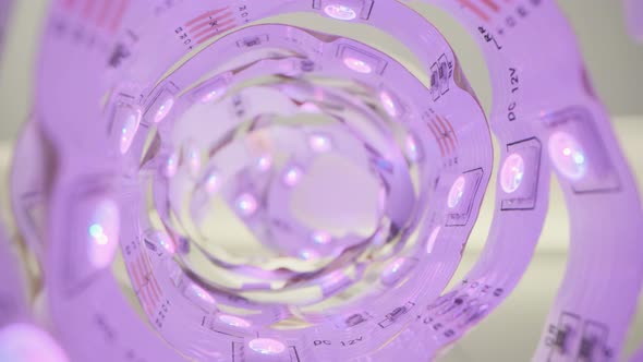 Modern energy saving lighting with RGB LED strip in different colors. alt