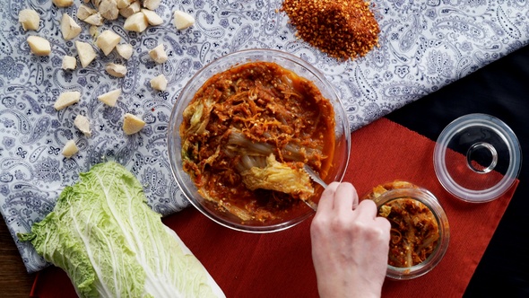 Korean Kimchi Served with a glass jar