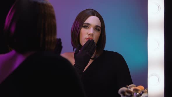 Seductive Transgender Man Sending Air Kiss, Sharing Love, Contented With Life alt