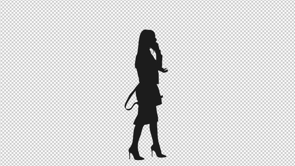 Silhouette Of Woman With Handbag Walking In Heels And Talking On Phone