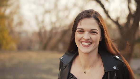 Playful Emotional Woman Runs Laughs and Looks with Love alt