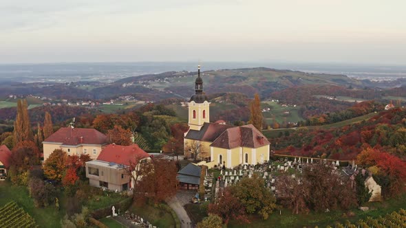 Aerial View of Austrian Vilage Kitzeck Im Sausal on Vineyard