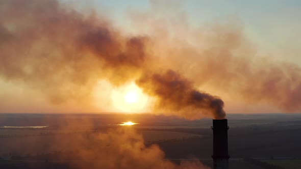 Pipes with Smoke: Industrial Production, Plant. Dense Smoke Comes From Industrial Pipes. Smoking alt